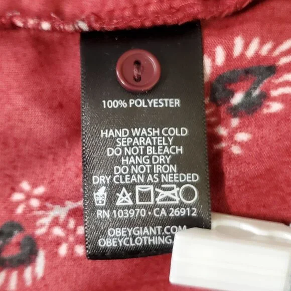 Obey Size M Dress Rouge Mini Floral Crinkle Velvet Button Front Ox Blood Red - Picture 5 of 12